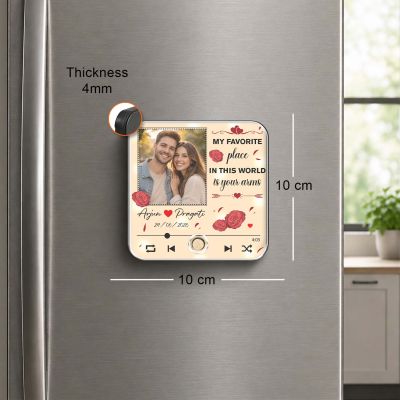 Personalized My Favorite Place is Your Arms Quote Printed Musical Fridge Magnet Anniversary & Birthday Gifts for Boyfriend Girlfriend Husband Wife | Music Player Style Keepsake Frame
